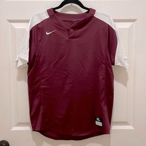 Nike Dri-Fit 1 Button Maroon & White Baseball Practice Jersey XL